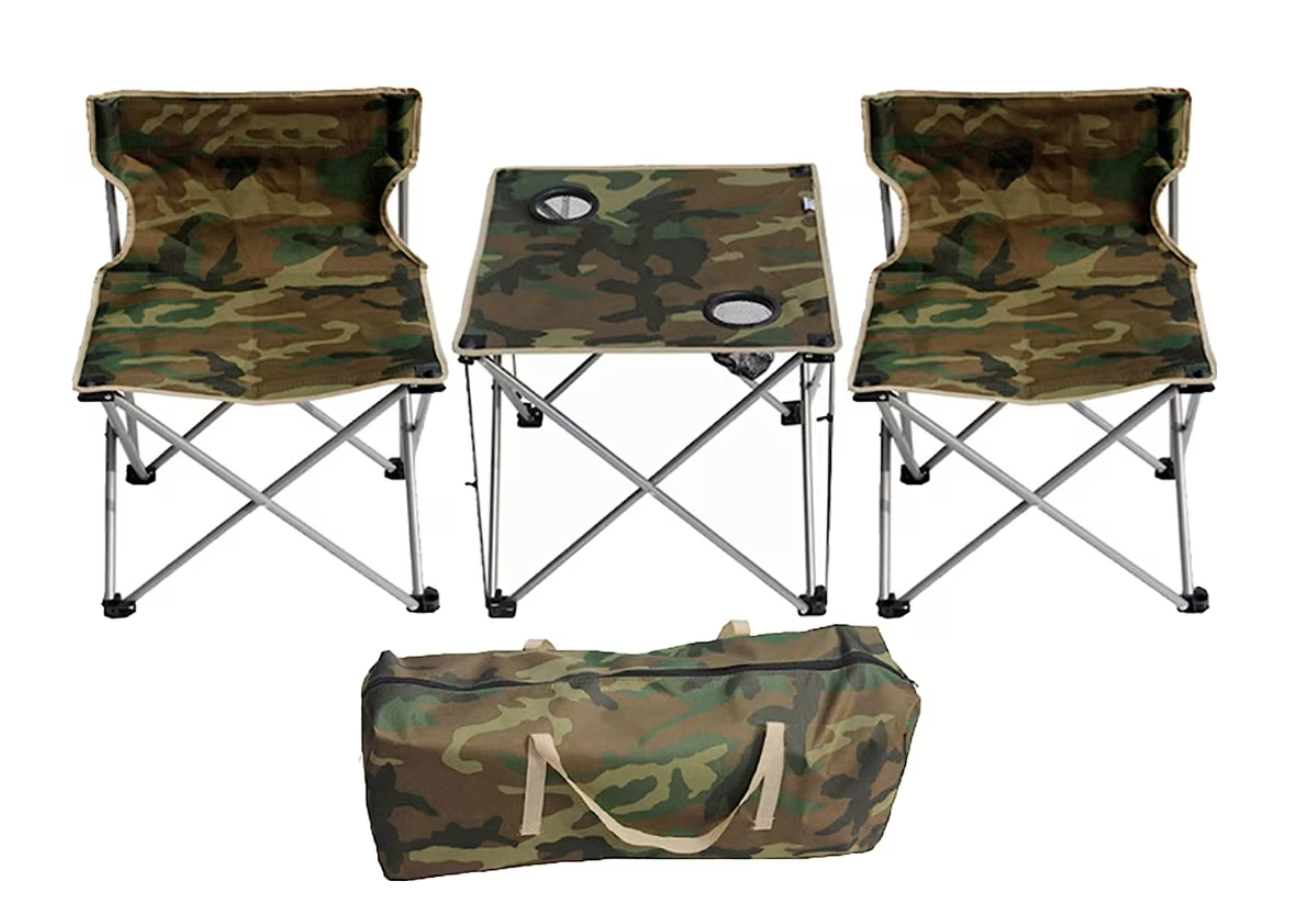 Set Masa cu 2 Scaune Pentru Camping Pliabile Model Army Geanta Inclusa